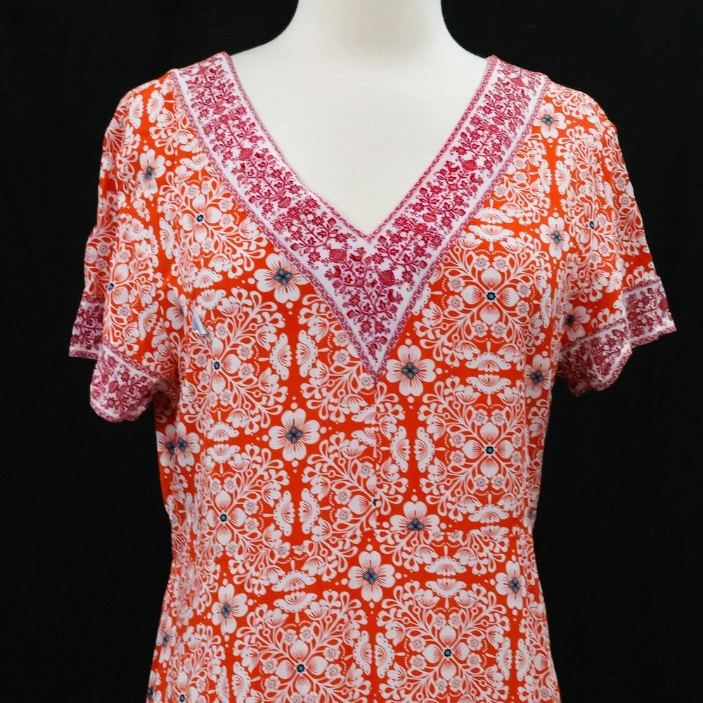 Sundance Maxi Dress Womens Good Boho Floral V-Neck Smocked Large Red China